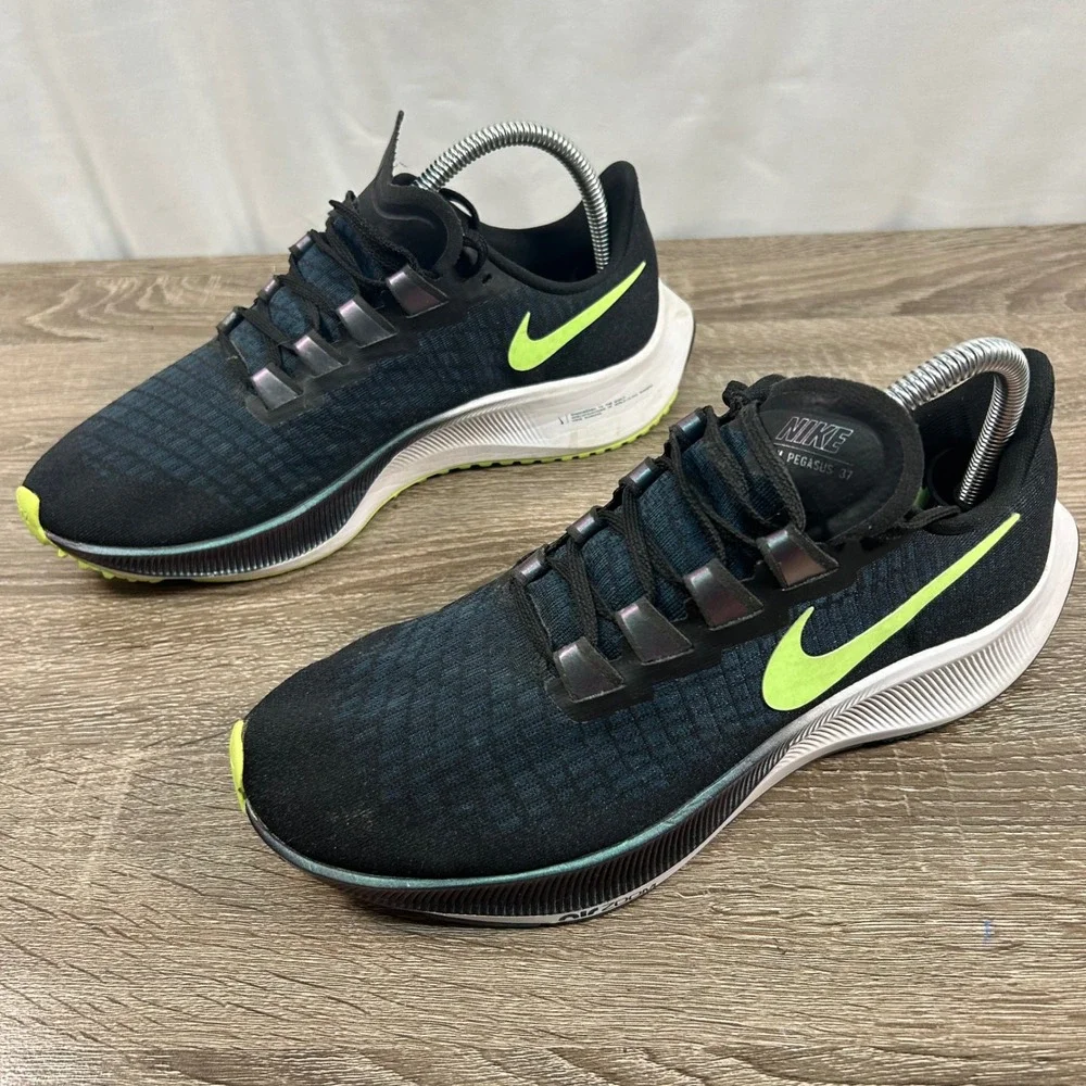 Nike Air Zoom Pegasus 37 Mens 7 Black Blue Lime Green Running Shoes BQ9646-001‎